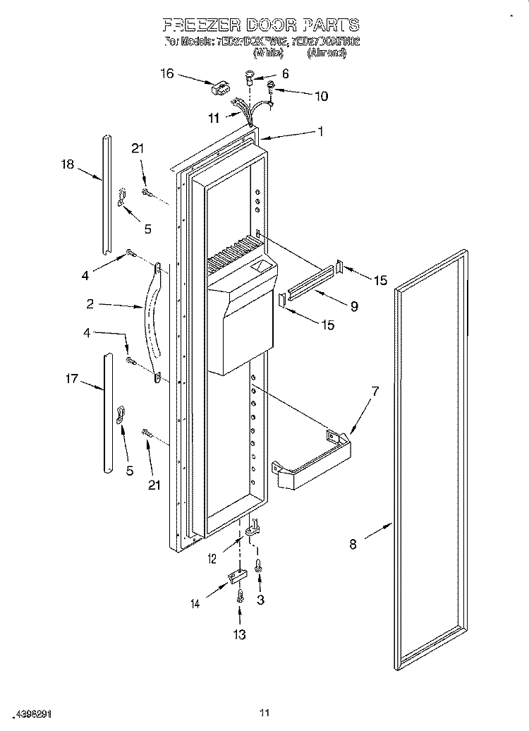 FREEZER DOOR Diagram and Parts List for 7ED27DQXFW02  Whirlpool Refrigerator