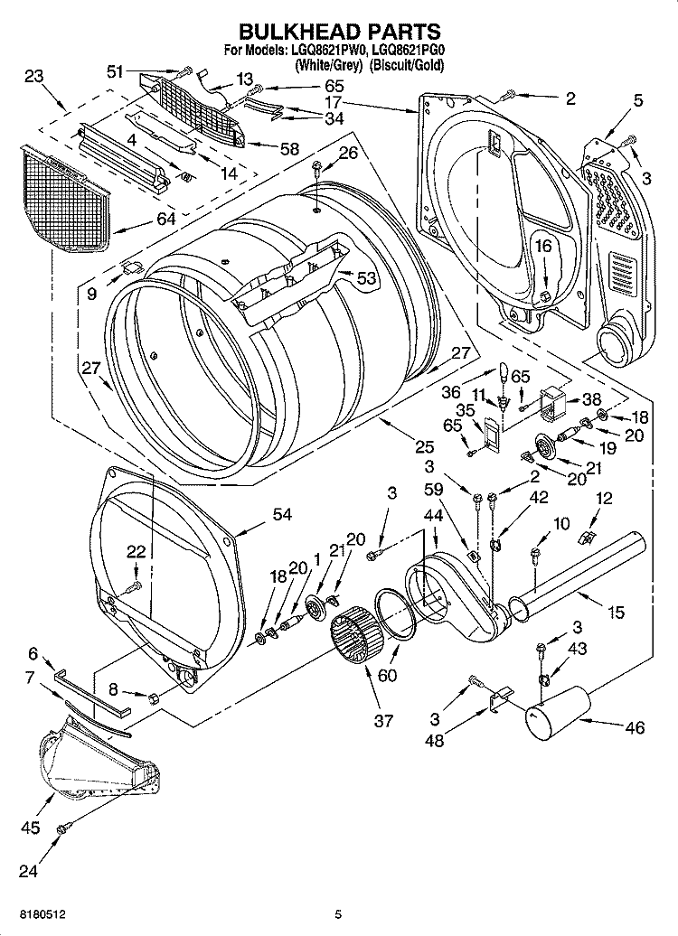 BULKHEAD PARTS Diagram and Parts List for LGQ8621PG0  Whirlpool Dryer