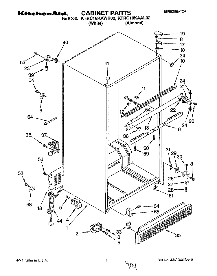CABINET Diagram and Parts List for KTRC18KAAL02  KitchenAid Refrigerator