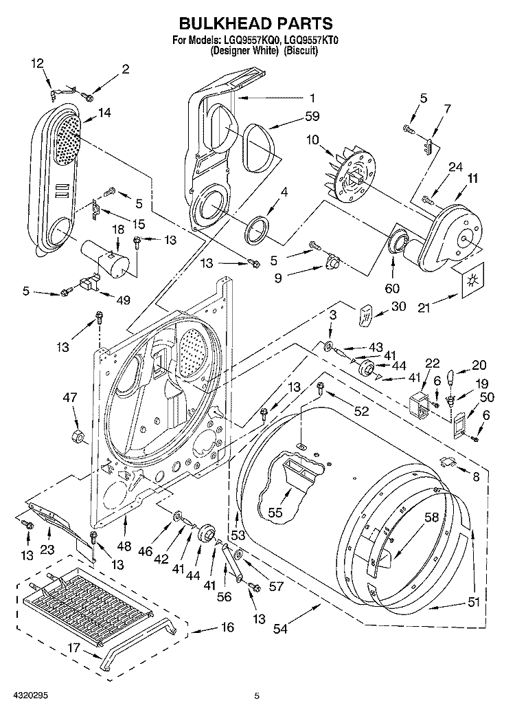 BULKHEAD Diagram and Parts List for LGQ9557KT0  Whirlpool Dryer