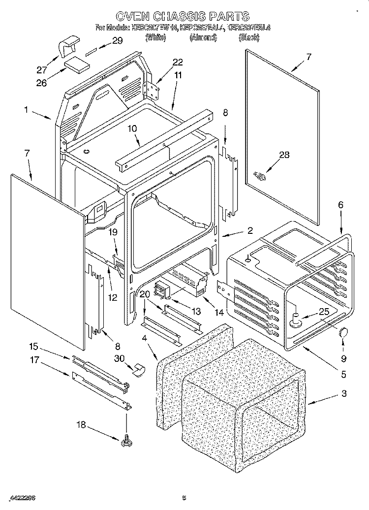 OVEN CHASSIS Diagram and Parts List for KERC507EAL4  KitchenAid Range