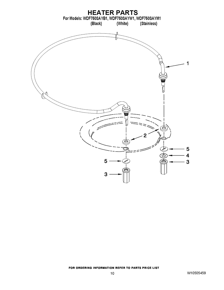 HEATER PARTS Diagram and Parts List for WDF750SAYW1  Whirlpool Dishwasher