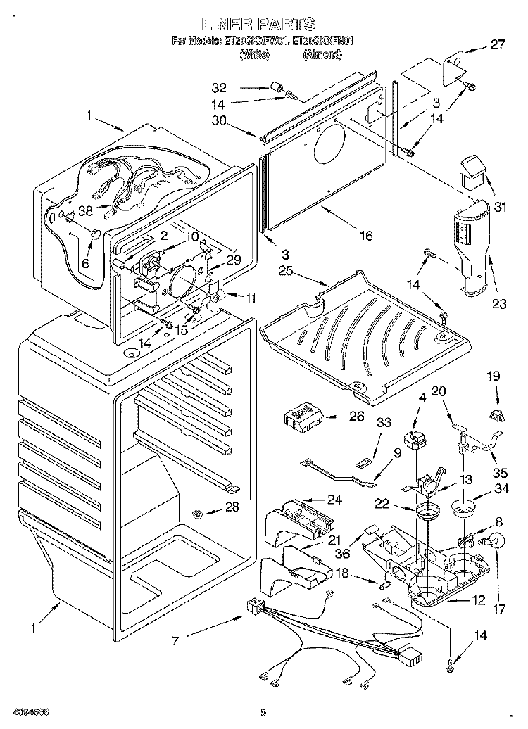 LINER, LIT/OPTIONAL Diagram and Parts List for ET20GKXFN01  Whirlpool Refrigerator