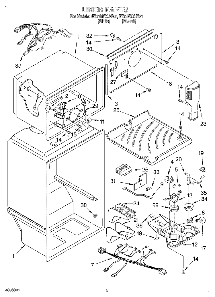 LINER Diagram and Parts List for ET21NKXJW01  Whirlpool Refrigerator