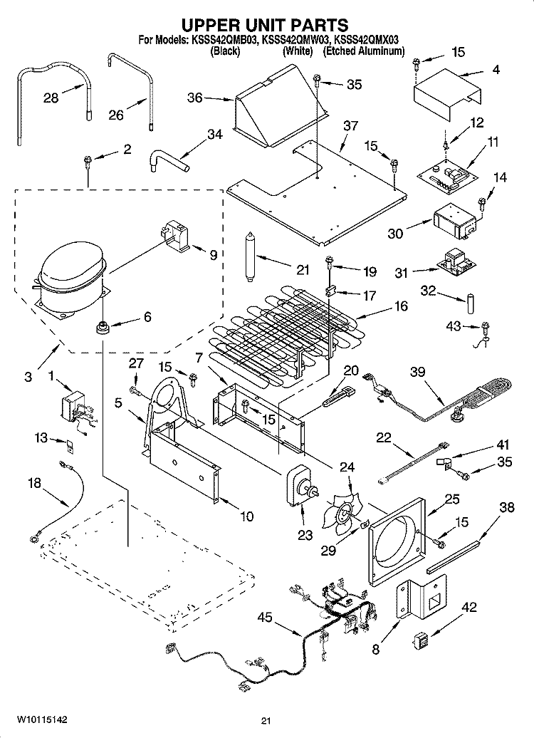 UPPER UNIT PARTS Diagram and Parts List for KSSS42QMW03  KitchenAid Refrigerator