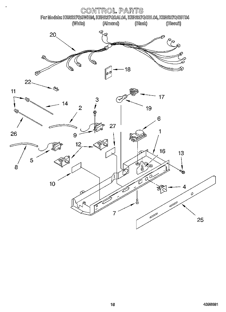 CONTROL Diagram and Parts List for KSRS27QGAL04  KitchenAid Refrigerator