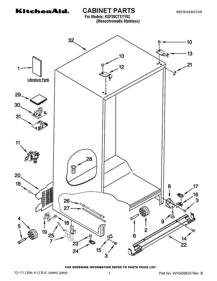CABINET PARTS Diagram and Parts List for KSF26C7XYY02  KitchenAid Refrigerator