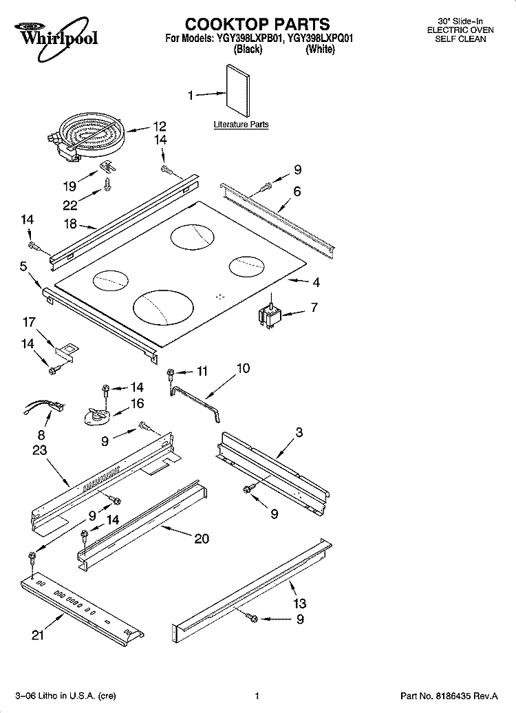 COOKTOP PARTS Diagram and Parts List for YGY398LXPB01  Whirlpool Range