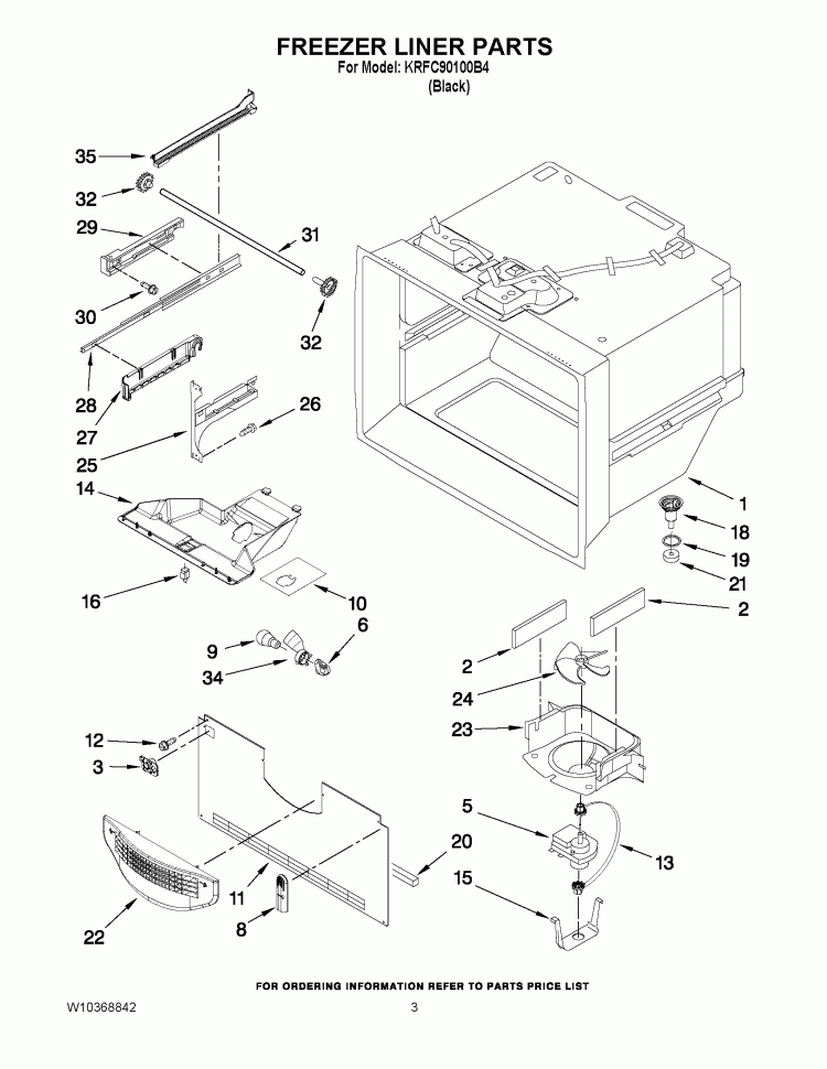 FREEZER LINER PARTS Diagram and Parts List for KRFC90100B4  KitchenAid Refrigerator