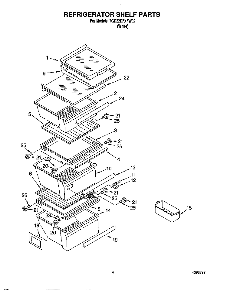 REFRIGERATOR SHELF Diagram and Parts List for 7GD22DFXFW02  Whirlpool Refrigerator