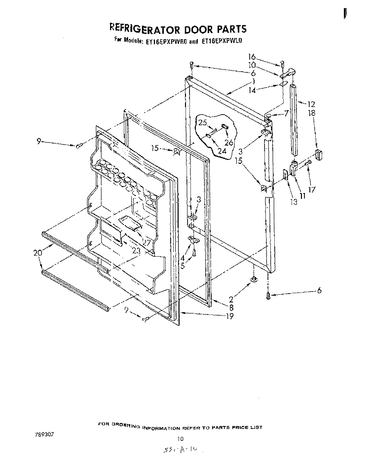 REFRIGERATOR DOOR, PARTS NOT ILLUSTRATED Diagram and Parts List for ET16EPXPWR0  Whirlpool Refrigerator