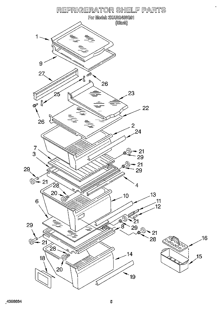 REFRIGERATOR SHELF Diagram and Parts List for 3XARG488G01  Whirlpool Refrigerator
