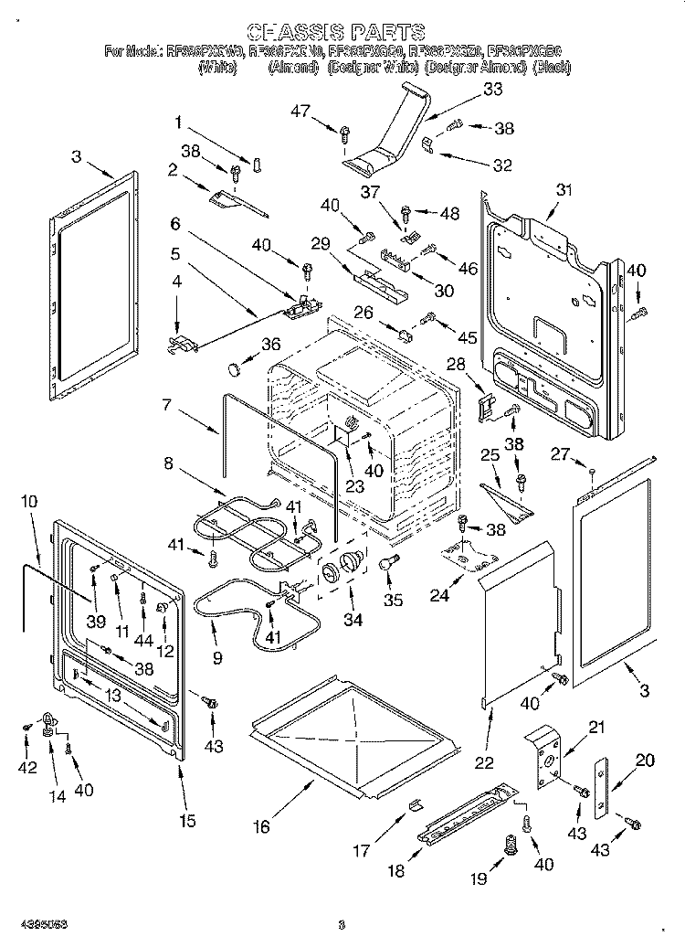CHASSIS Diagram and Parts List for RF386PXGB0  Whirlpool Range
