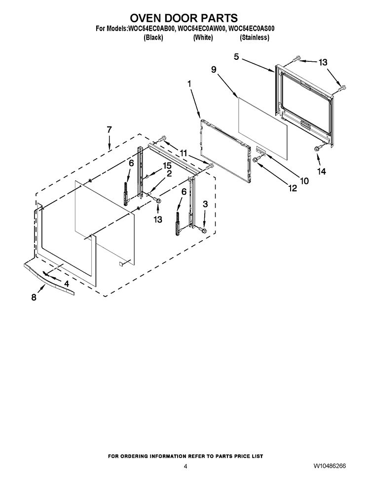 OVEN DOOR PARTS Diagram and Parts List for WOC54EC0AW00  Whirlpool Microwave Oven Combo