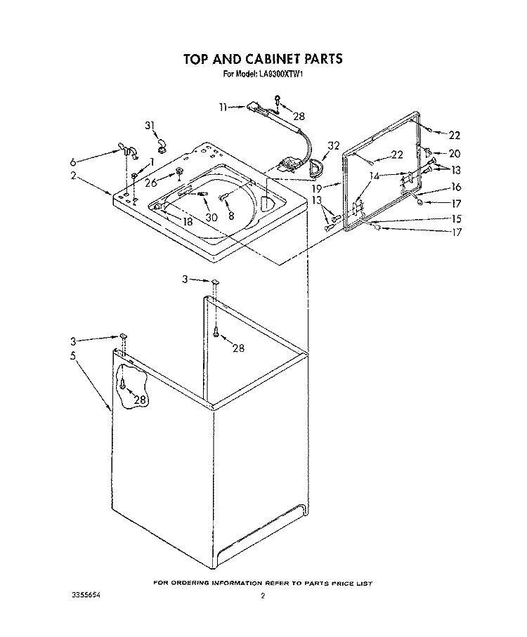 TOP AND CABINET , LIT/OPTIONAL Diagram and Parts List for LA9300XTW1  Whirlpool Washer