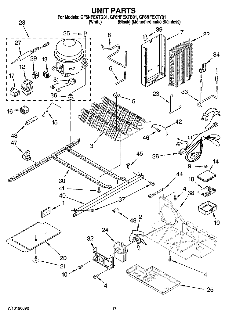 UNIT PARTS Diagram and Parts List for GF6NFEXTY01  Whirlpool Refrigerator