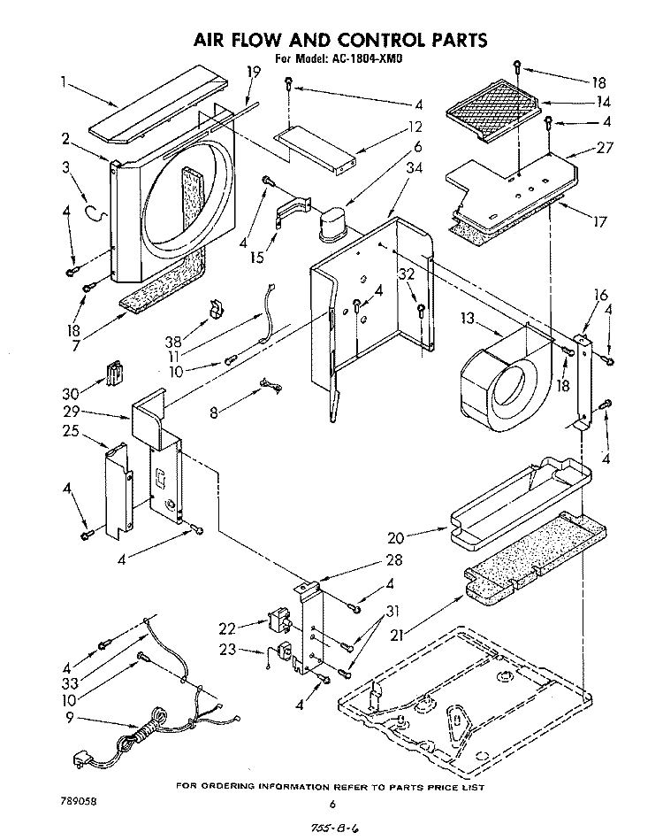 AIRFLOW AND CONTROL , LIT/OPTIONAL Diagram and Parts List for AC1804XM0  Whirlpool Air Conditioner