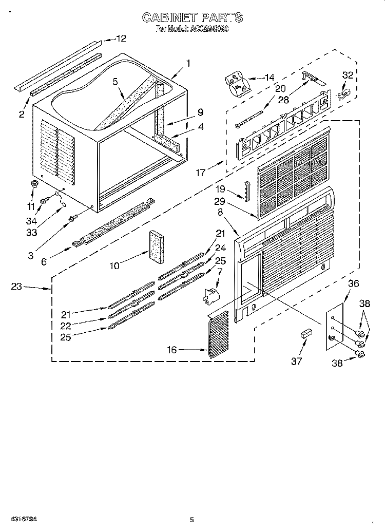 CABINET Diagram and Parts List for ACQ294XG0  Whirlpool Air Conditioner