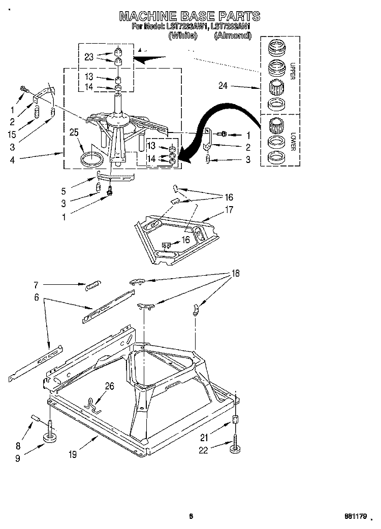 MACHINE BASE Diagram and Parts List for LST7233AW1  Whirlpool Washer