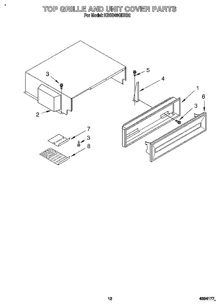 TOP GRILLE AND UNIT COVER Diagram and Parts List for KSSS48QDX02  KitchenAid Refrigerator
