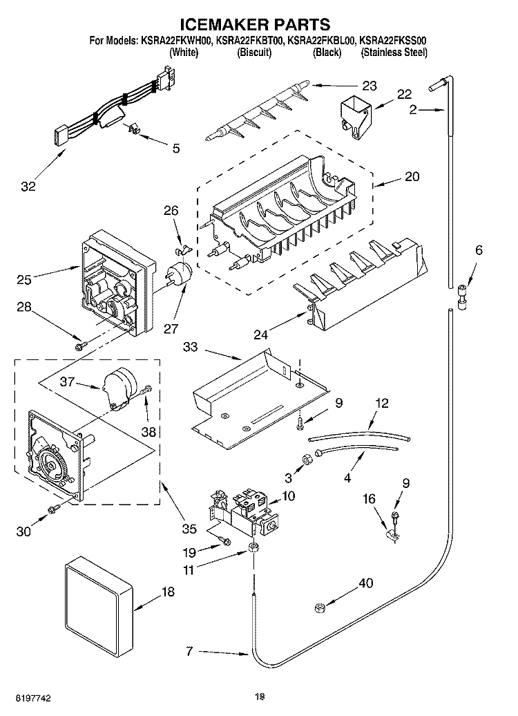 ICEMAKER PARTS Diagram and Parts List for KSRA22FKSS00  KitchenAid Refrigerator