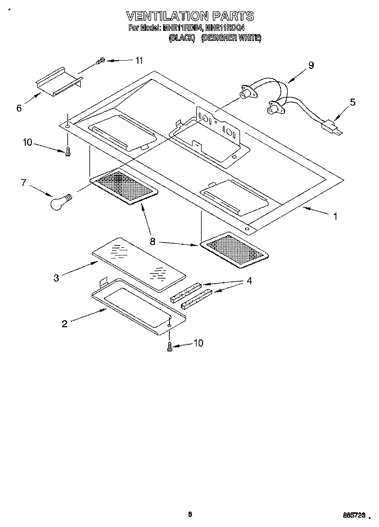 VENTILATION Diagram and Parts List for MHE11RDQ4  Roper Microwave