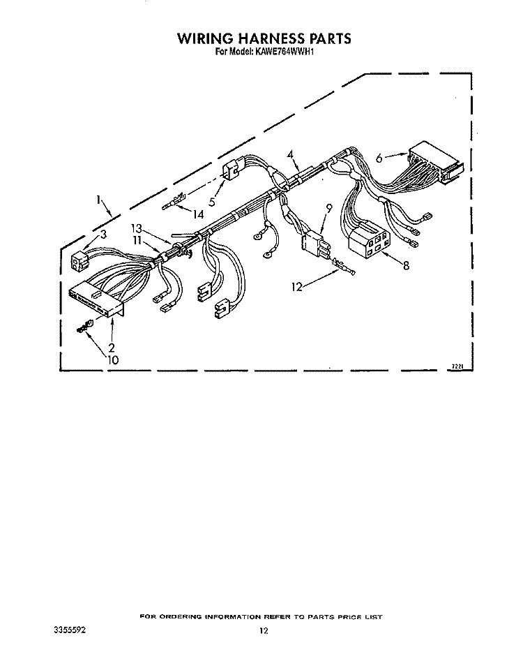 WIRING HARNESS Diagram and Parts List for KAWE764WWH1  KitchenAid Washer