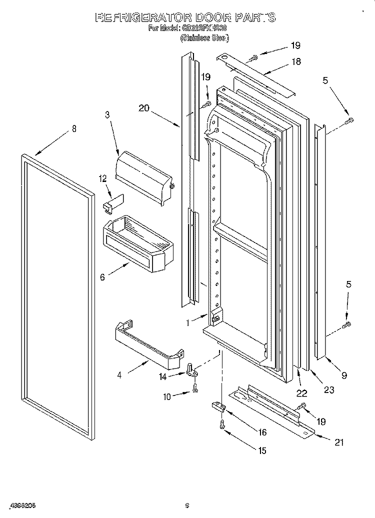REFRIGERATOR DOOR Diagram and Parts List for GD22SFXHS00  Whirlpool Refrigerator