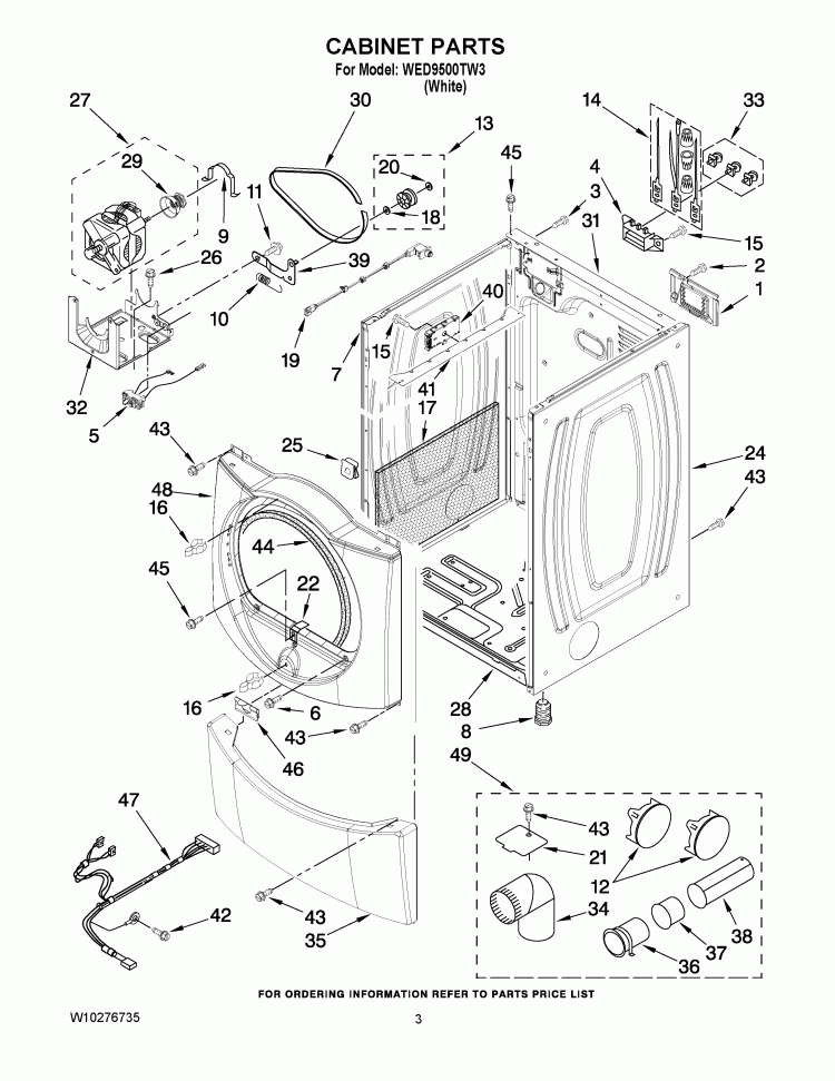 CABINET PARTS Diagram and Parts List for WED9500TW3  Whirlpool Dryer