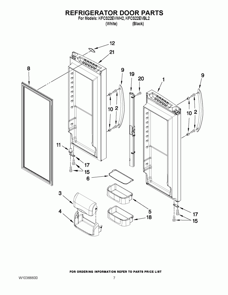 REFRIGERATOR DOOR PARTS Diagram and Parts List for KFCS22EVBL2  KitchenAid Refrigerator