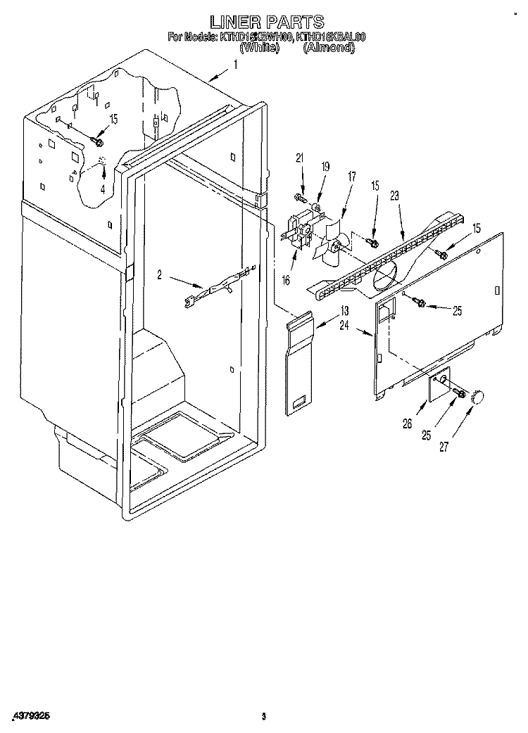 LINER Diagram and Parts List for KTHD18KBWH00  Whirlpool Refrigerator