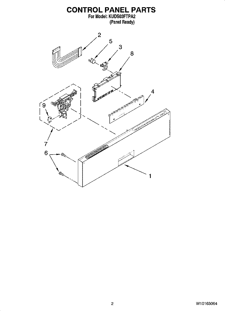 CONTROL PANEL PARTS Diagram and Parts List for KUDS03FTPA2  KitchenAid Dishwasher