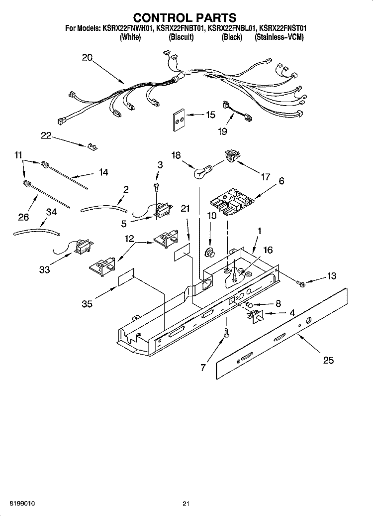 CONTROL PARTS, PARTS NOT ILLUSTRATED Diagram and Parts List for KSRX22FNST01  KitchenAid Refrigerator