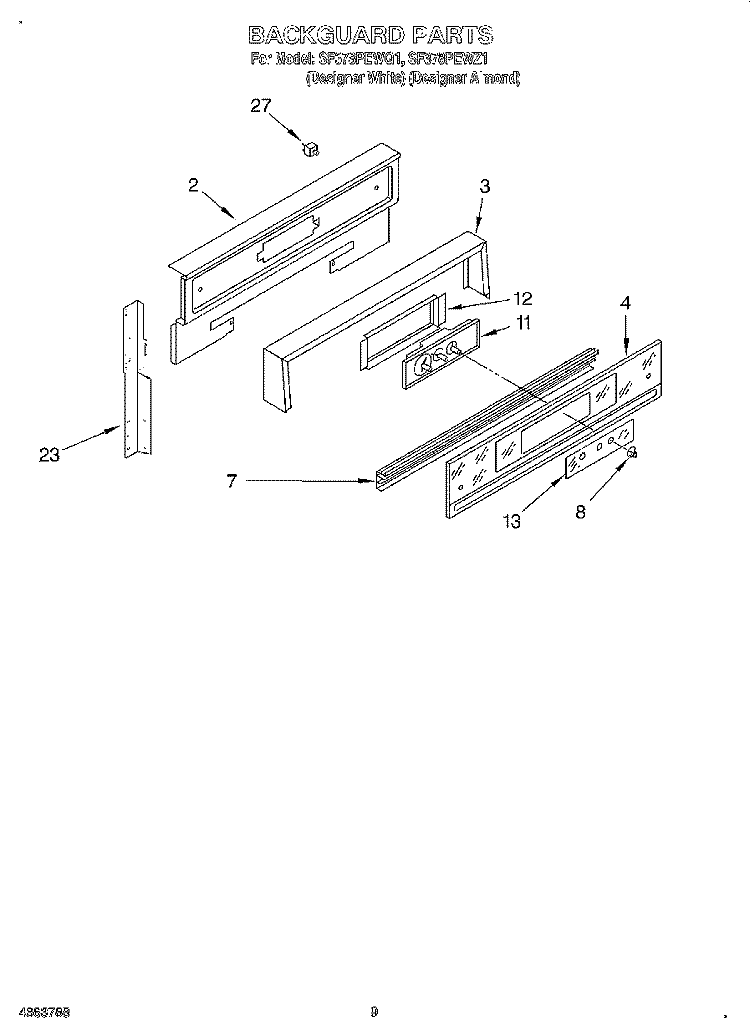 BACKGUARD Diagram and Parts List for SF378PEWZ1  Whirlpool Range