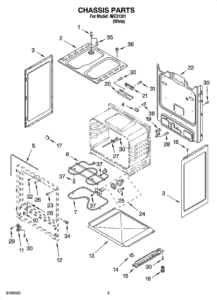 CHASSIS PARTS Diagram and Parts List for IME31301  Inglis Range