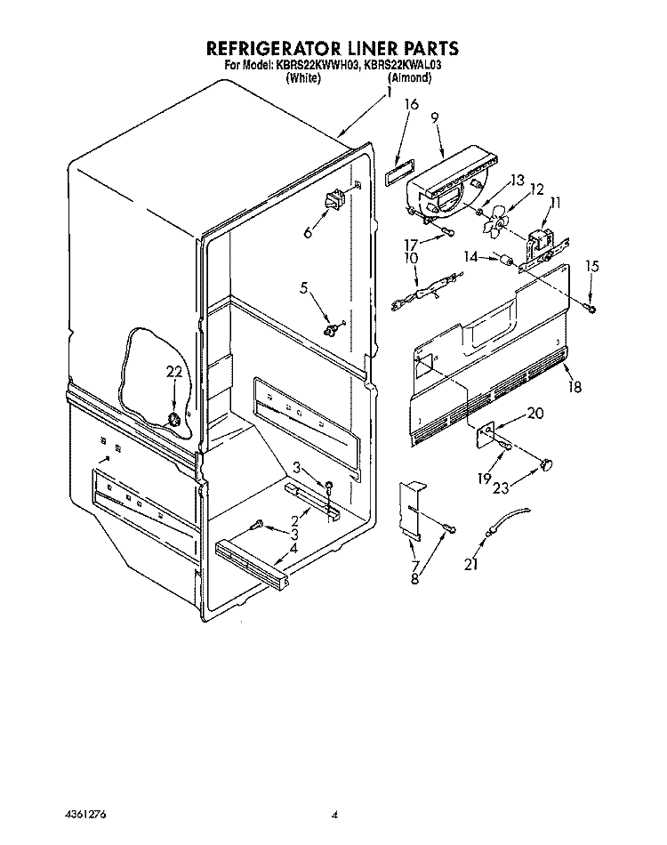 REFRIGERATOR LINER Diagram and Parts List for KBRS22KWAL03  KitchenAid Refrigerator