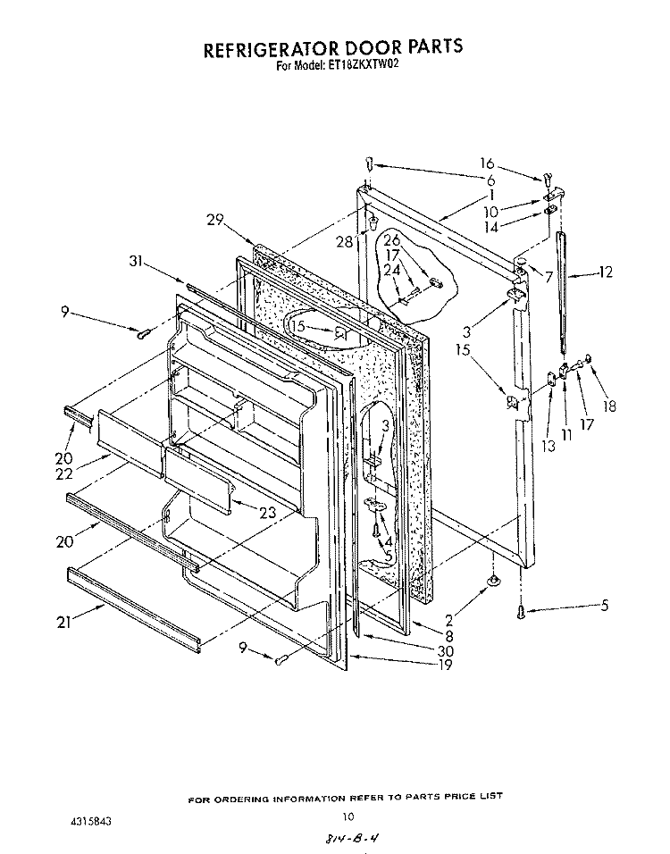 REFRIGERATOR DOOR , LIT/OPTIONAL Diagram and Parts List for ET18ZKXTM02  Whirlpool Refrigerator