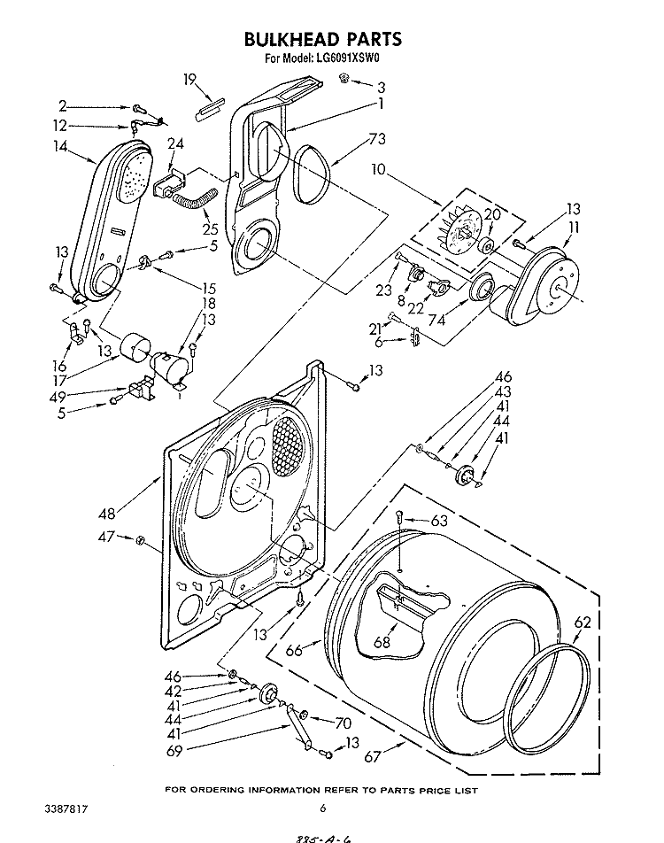 BULKHEAD Diagram and Parts List for LG6091XSW0  Whirlpool Dryer