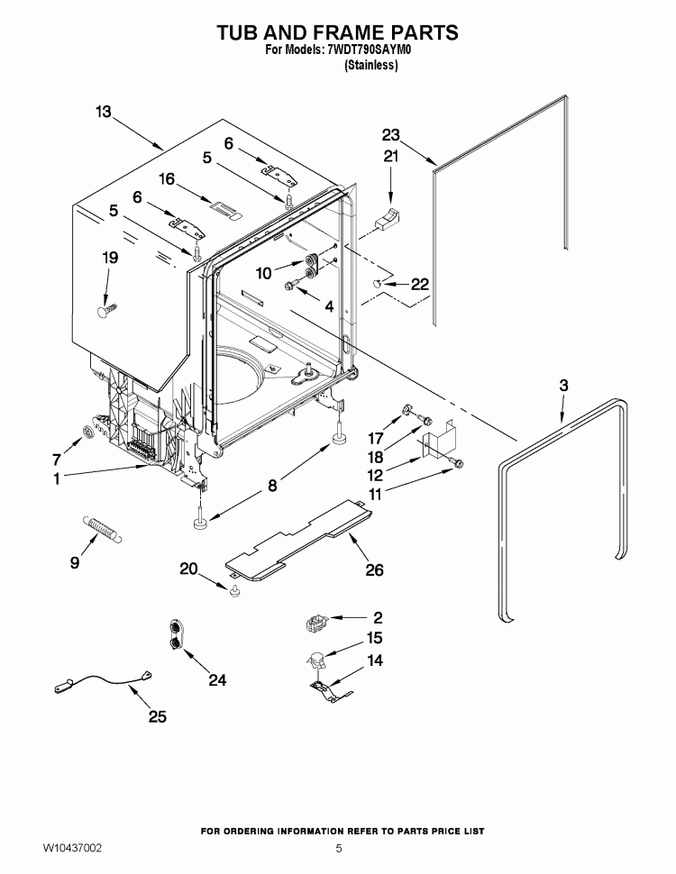 TUB AND FRAME PARTS Diagram and Parts List for 7WDT790SAYM0  Whirlpool Dishwasher