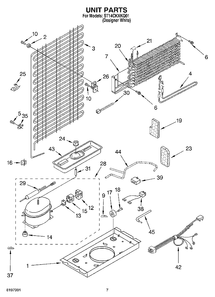 UNIT Diagram and Parts List for ST14CKXKQ01  Whirlpool Refrigerator