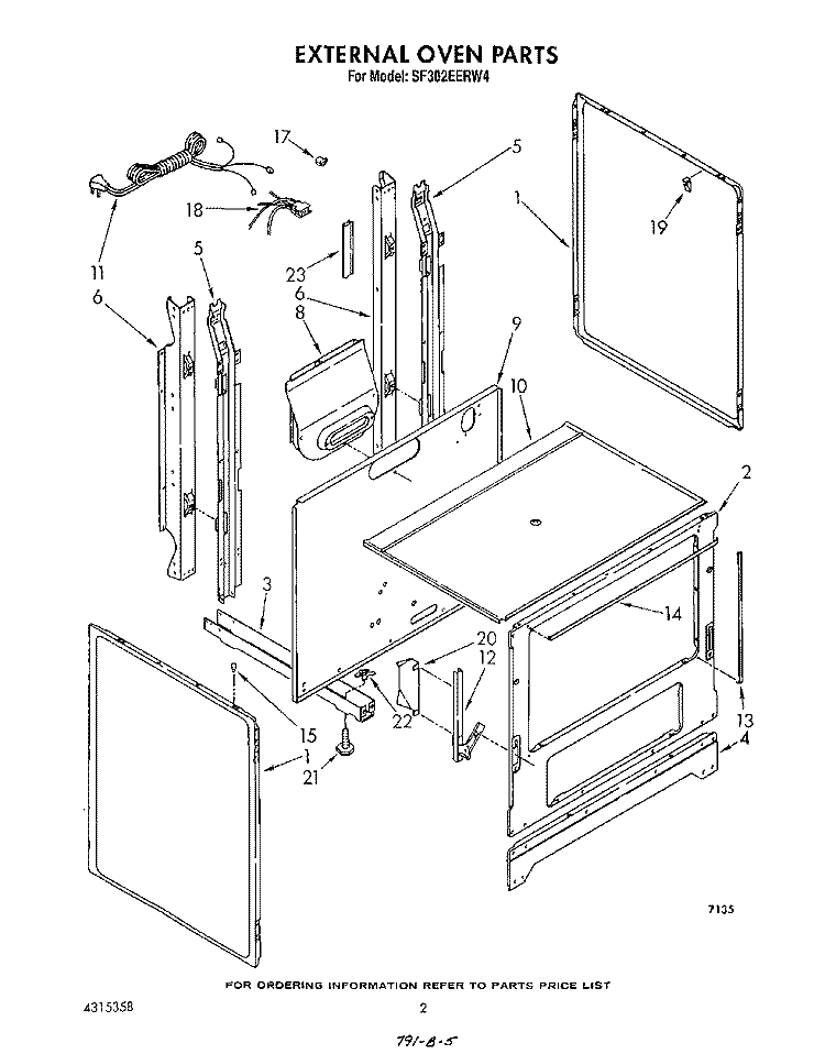 EXTERNAL OVEN Diagram and Parts List for SF302EERW4  Whirlpool Range