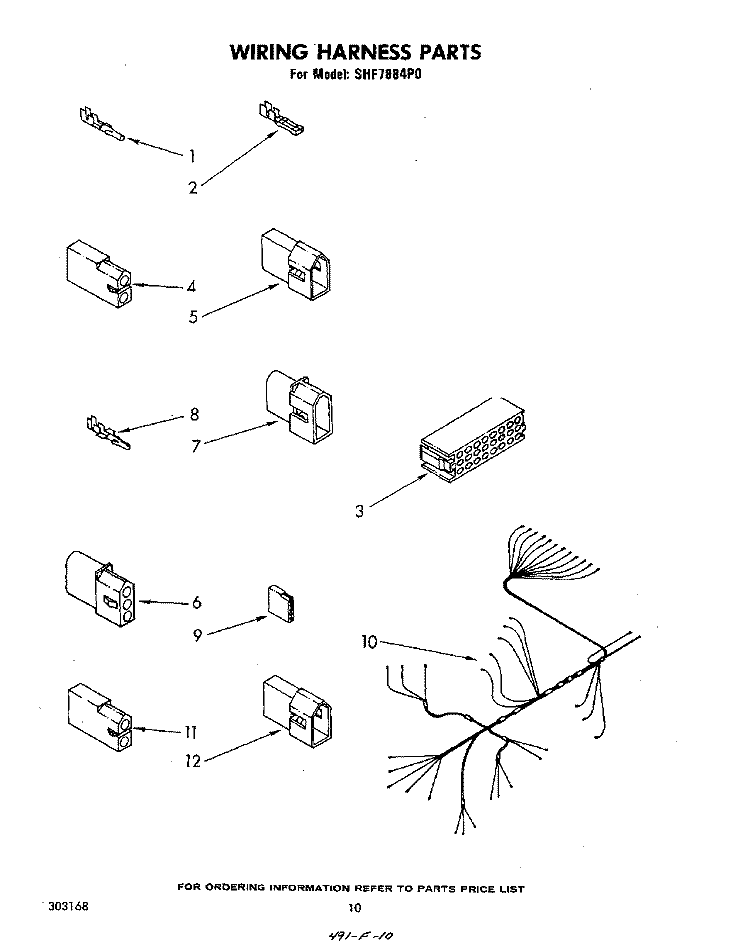 WIRING HARNESS Diagram and Parts List for SHF7884P0  Whirlpool Dishwasher
