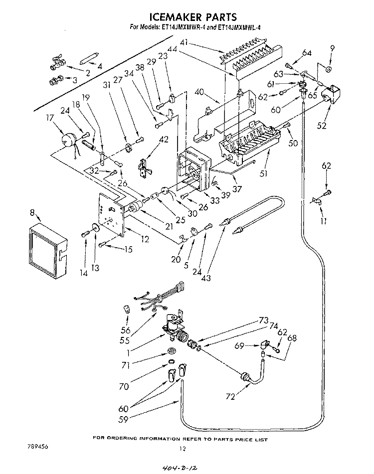 ICEMAKER Diagram and Parts List for ET14JMXMWR4  Whirlpool Refrigerator