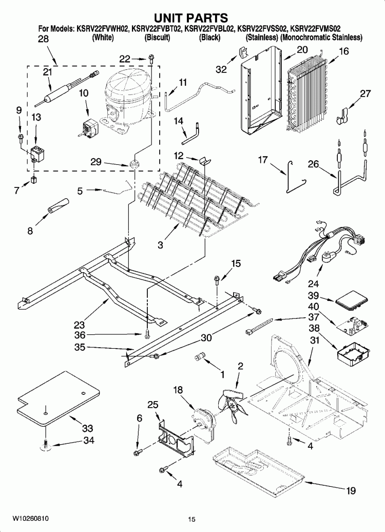UNIT PARTS Diagram and Parts List for KSRV22FVSS02  KitchenAid Refrigerator