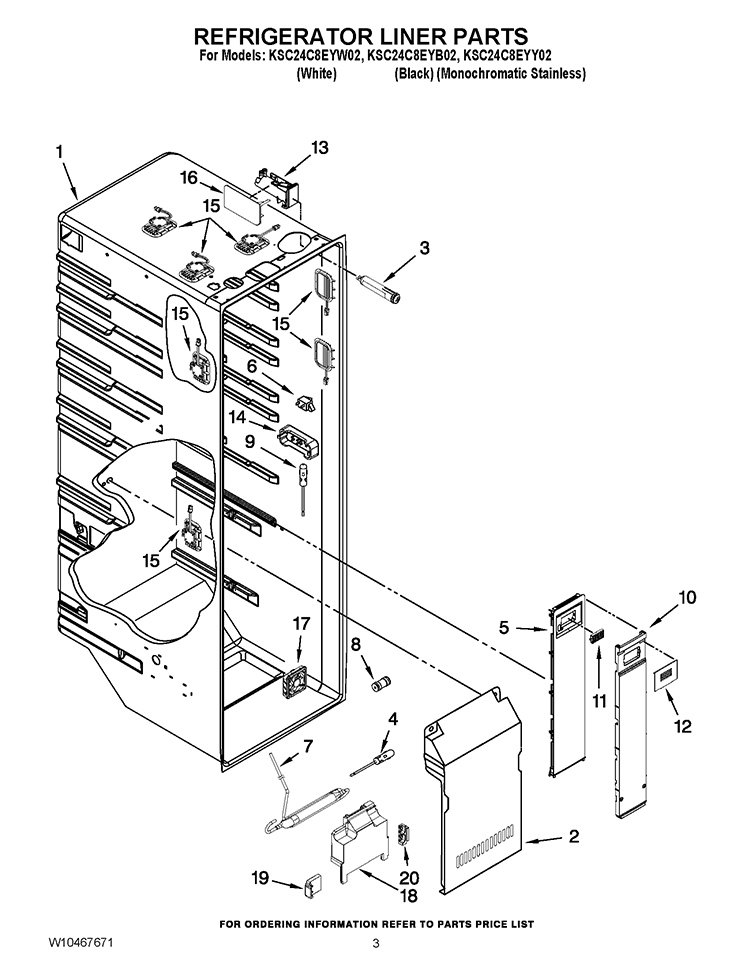 REFRIGERATOR LINER PARTS Diagram and Parts List for KSC24C8EYB02  KitchenAid Refrigerator