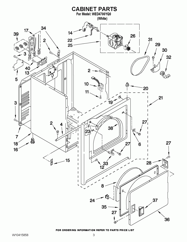 CABINET PARTS Diagram and Parts List for WED4700YQ0  Whirlpool Dryer