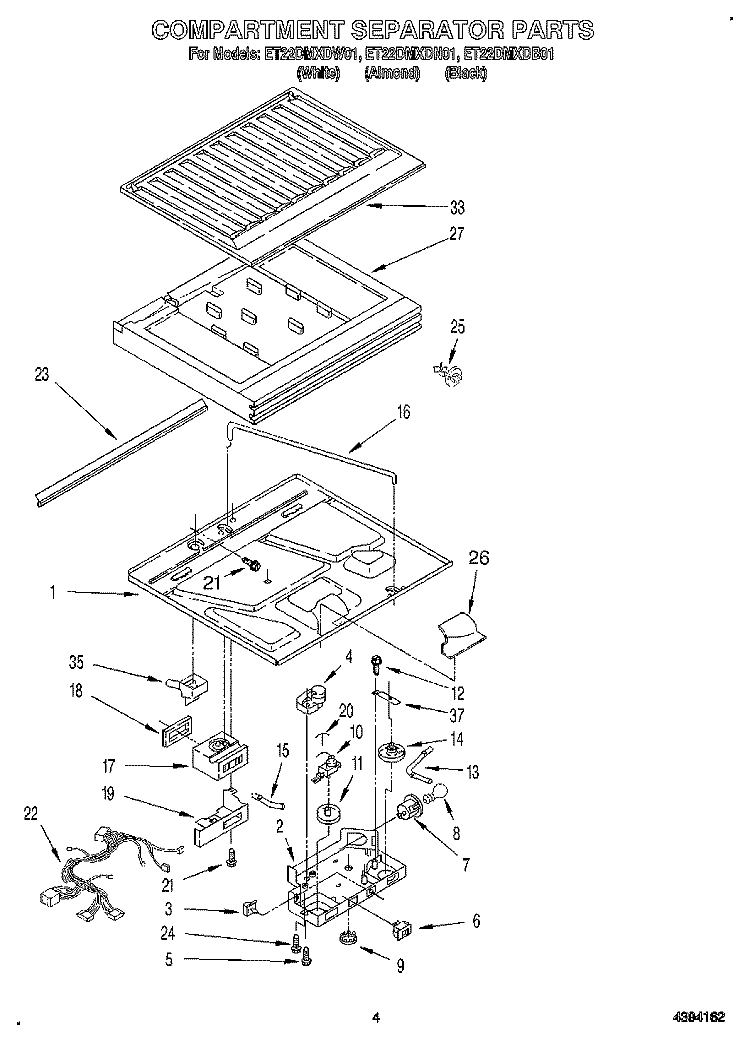 COMPARTMENT SEPARATOR Diagram and Parts List for ET22DMXDN01  Whirlpool Refrigerator