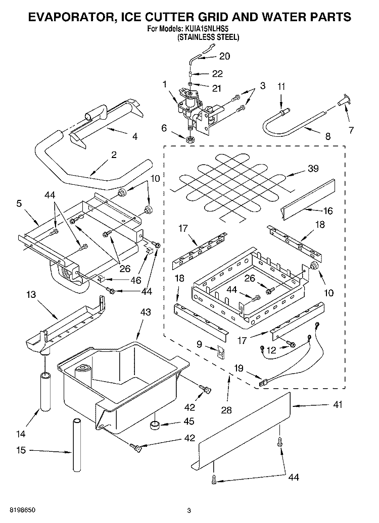 EVAPORATOR ICE CUTTER GRID AND WATER PARTS Diagram and Parts List for KUIA15NLHS5  KitchenAid Ice Maker