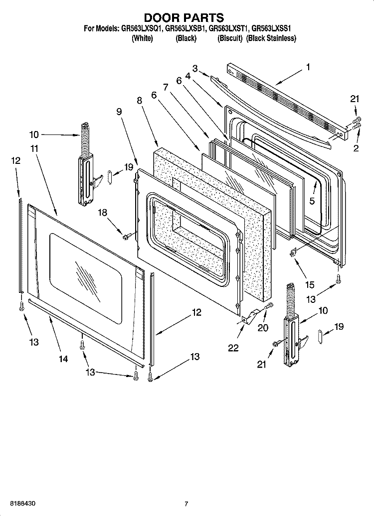 DOOR PARTS, OPTIONAL PARTS Diagram and Parts List for GR563LXSB1  Whirlpool Range
