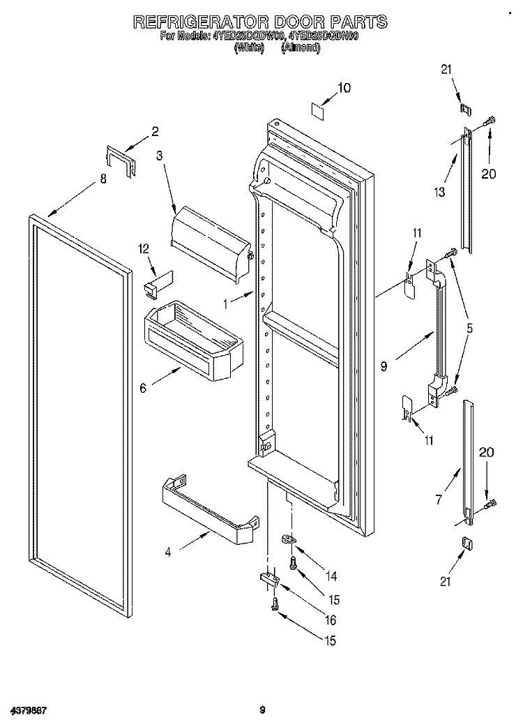 REFRIGERATOR DOOR Diagram and Parts List for 4YED25DQDN00  Whirlpool Refrigerator
